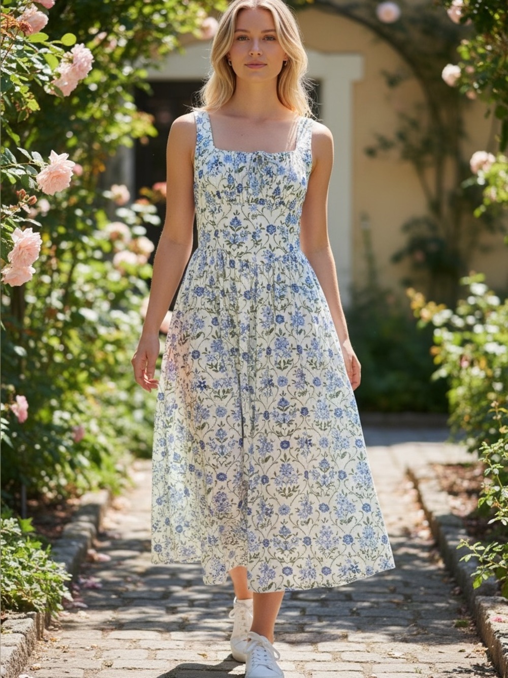 100% Cotton Milkmaid Dress with Pockets